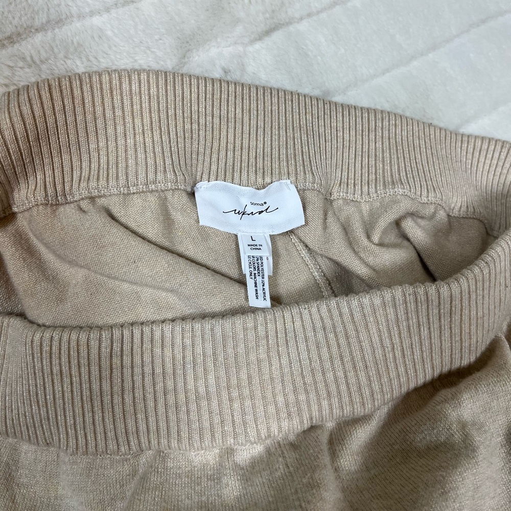 Soma Weekend Womens L Cream Knit Wide Leg Lounge Sleep Preppy Pants High Waist